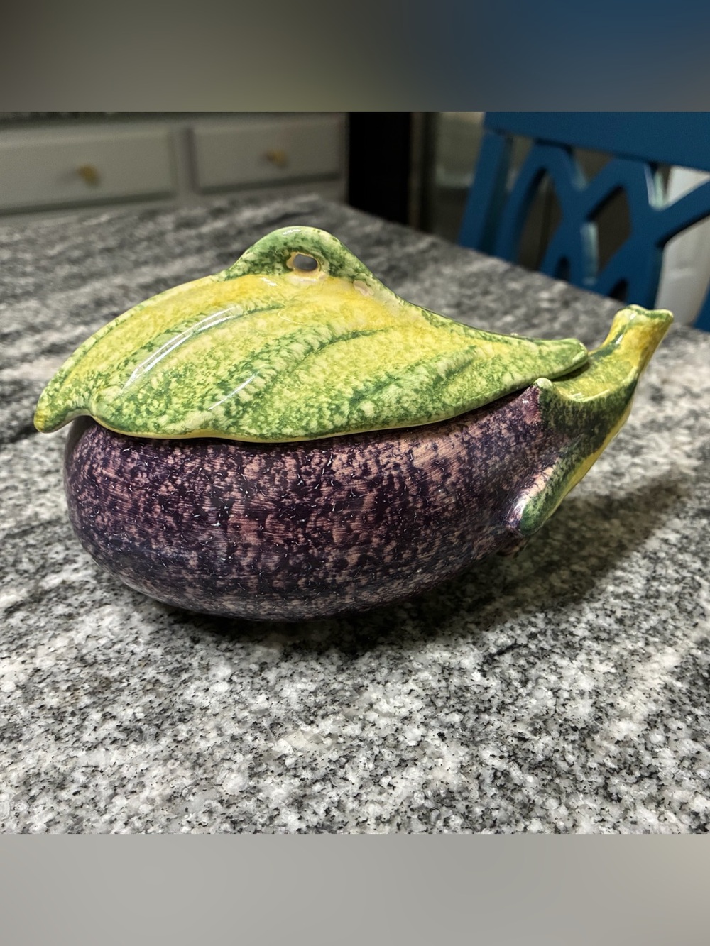 Vintage Vietri made in Italy Majolica hand painted eggplant lidded dish